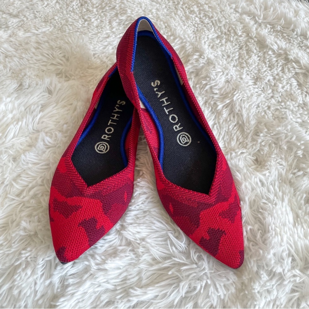 Rothy's Red Pointed Toe Flats with Subtle Camouflage - Picture 6 of 11